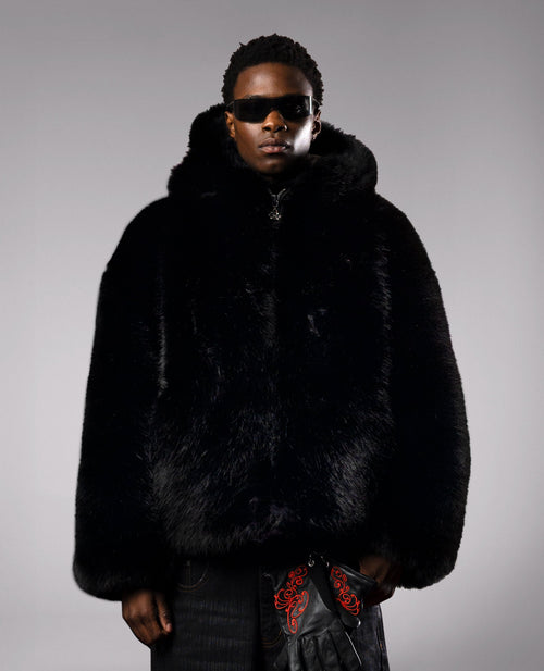 BLACK FAUXFUR JACKET